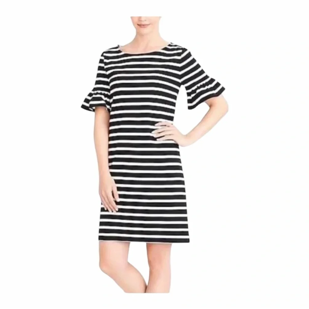 J. Crew Cotton Striped Ruffled Bell-Sleeve Shift T-shirt Dress. Size Small.